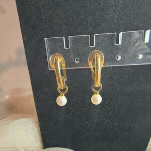 Gold Over Sterling Silver 925 Pearl Drop Earrings